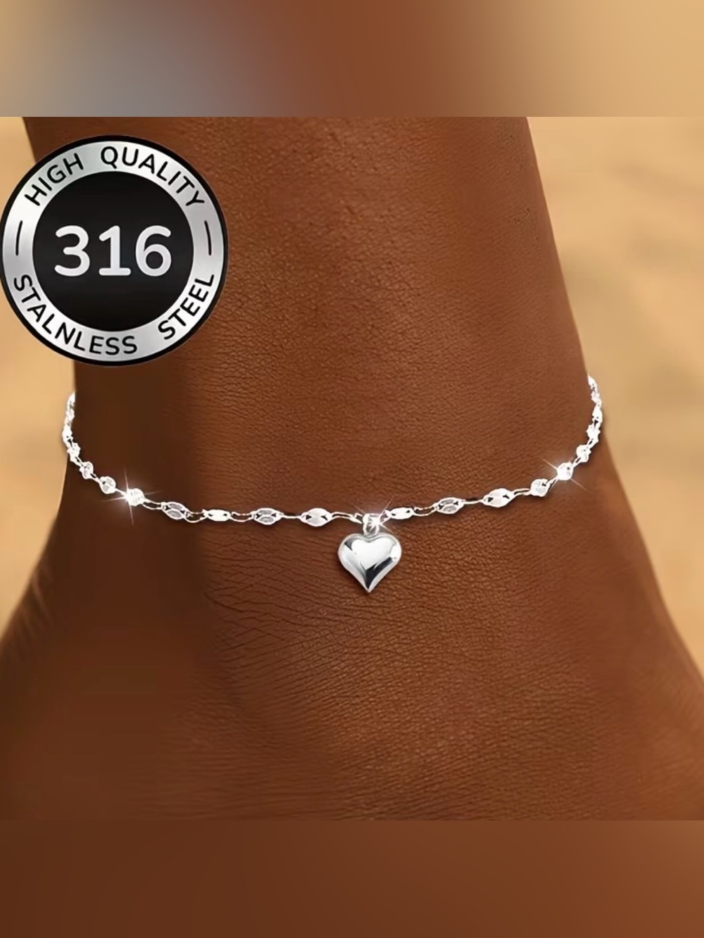 ✴️New✴️Stainless Steel Heart Charm Anklet